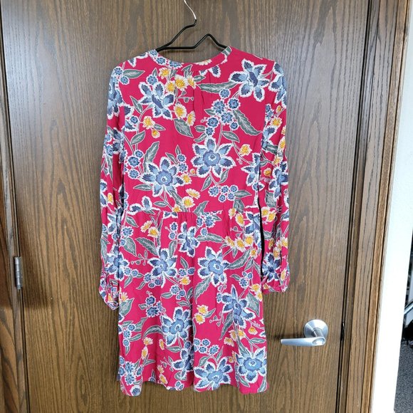 Old Navy Boho Chic Tassel Tie Red Blue Long Sleeve Fall Floral Dress Size Medium - Picture 6 of 14